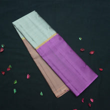 Load image into Gallery viewer, Steel Gray Mubbagam Kanchipuram Silk Saree with Purple and Choco Brown Accents - Vivaaha Silks & Sarees