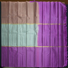Load image into Gallery viewer, Steel Gray Mubbagam Kanchipuram Silk Saree with Purple and Choco Brown Accents - Vivaaha Silks & Sarees
