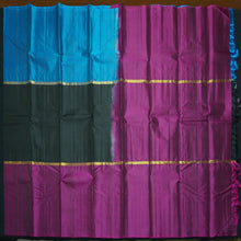Load image into Gallery viewer, Black Mubbagam Kanchipuram Silk Saree with Megenta and Anandha Blue Accents - Vivaaha Silks & Sarees