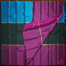 Load image into Gallery viewer, Black Mubbagam Kanchipuram Silk Saree with Megenta and Anandha Blue Accents - Vivaaha Silks & Sarees