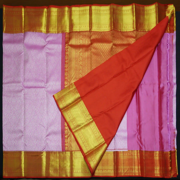 Baby Pink Traditional Kanchipuram Silk Saree with Red Korvai Border - Vivaaha Silks & Sarees