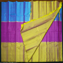 Load image into Gallery viewer, Purple Mubbagam Kanchipuram Silk Saree with Pear Green and Anandha Blue Accents - Vivaaha Silks & Sarees