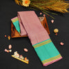 Blush Pastel Zari Kattam with Gold & Silver Zari Brocade Design, Turquoise blue Silk Thread Work Korvai Border