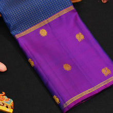 Load image into Gallery viewer, Navy Blue Zari Checks Kattam with Purple Border with Annam & Chakram Butta