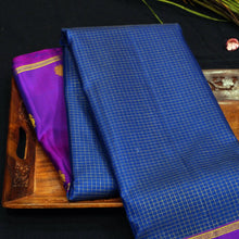 Load image into Gallery viewer, Navy Blue Zari Checks Kattam with Purple Border with Annam & Chakram Butta