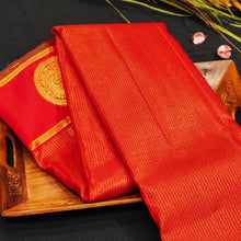 Load image into Gallery viewer, Chili Red Zari Kattam with Round Traditional Designer Peacock Butta in the Border