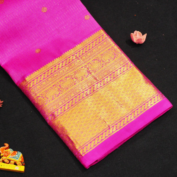 Baby Pink Vaira Oosi Wedding Silk Saree with Small Kamalam Butta, Traditional Designer Border