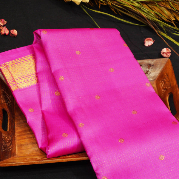 Baby Pink Vaira Oosi Wedding Silk Saree with Small Kamalam Butta, Traditional Designer Border