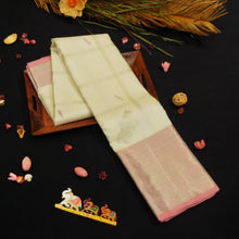 Load image into Gallery viewer,
Ivoy White with Silver Zari Kattam, Fancy Horse Meena Butta, Peach Colour Border in Silver Zari with Traditional Design