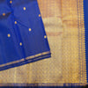MS Blue Borderless Kanchipuram Silk Saree with tiny peacock & coin butta