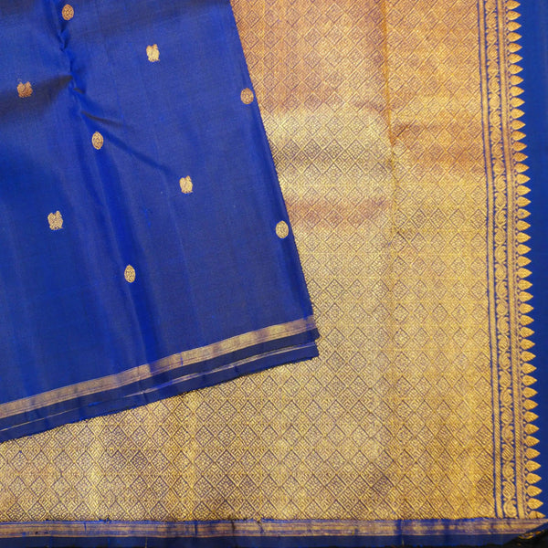 MS Blue Borderless Kanchipuram Silk Saree with tiny peacock & coin butta