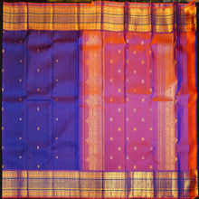 Load image into Gallery viewer,
MS Blue with Zari Lines & Small Peacock & Coin Butta, Traditional Voilet Border