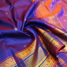 Load image into Gallery viewer,
MS Blue with Zari Lines & Small Peacock & Coin Butta, Traditional Voilet Border