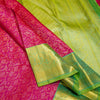 Pink Bridal Silk Saree in Gold and Silver Zari meena work jacquard body design, sapphire green korvai border silk saree