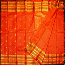 Load image into Gallery viewer, Chili Red Zari Kattam with Elephant and Round Peacock Butta, Multi Layered Traditional Designer Retta Pettu Border