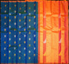 Peacock Blue Borderless Silk Saree with Twin Parrot Butta in Gold and Silver Zari