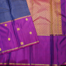 Load image into Gallery viewer, Navy Blue Zari Checks Kattam with Purple Border with Annam & Chakram Butta