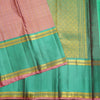 Blush Pastel Zari Kattam with Gold & Silver Zari Brocade Design, Turquoise blue Silk Thread Work Korvai Border