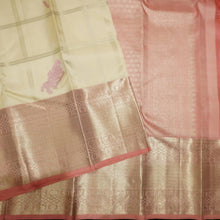 Load image into Gallery viewer,
Ivoy White with Silver Zari Kattam, Fancy Horse Meena Butta, Peach Colour Border in Silver Zari with Traditional Design