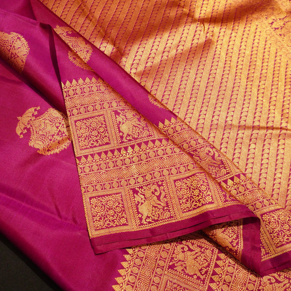 Maroon Pink Turning Border Silk Saree, Fancy Designer Butta