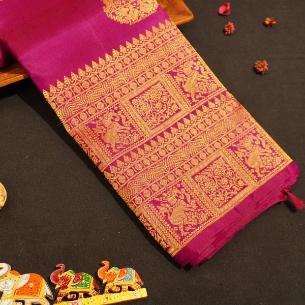 Maroon Pink Turning Border Silk Saree, Fancy Designer Butta