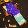 MS Blue Veldhari Kattam With Peacock & Rudratcham Butta in gold Zari, Retta Pettu Korvai Border in Aqua Blue