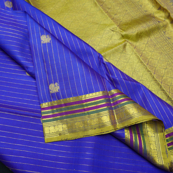 Royal Blue Kanchipuram Silk Saree with Brocade Zari Lines & Butta Design - Vivaaha Silks & Sarees