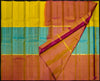 Light Weight Kanchipuram, Mubbagam Saree, Pastel Saree, Office Wear Silk Saree Soft Silk, Yellow-Aqua Blue-Peach Mubbagam Kanchipuram Silk Saree