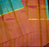 Light Weight Kanchipuram, Mubbagam Saree, Pastel Saree, Office Wear Silk Saree Soft Silk, Yellow-Aqua Blue-Peach Mubbagam Kanchipuram Silk Saree