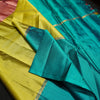 Light Weight Kanchipuram, Mubbagam Saree, Pastel Saree, Office Wear Silk Saree Soft Silk, Soft Peach, Yellow, Rich Teal Mubbagam Kanchipuram Silk Saree