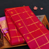 Red Kanchipuram silk saree with kattam jaal, vatta butta and pink Tharai Jaal border