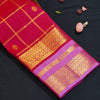 Red Kanchipuram silk saree with kattam jaal, vatta butta and pink Tharai Jaal border