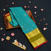 premiumkanchipuram silk saree inTeal blue & olive green with retta pettu boder