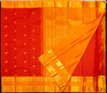 Load image into Gallery viewer, Red with Orange Retta Pettu Border Kanchipuram Silk Saree with Camel & Peacock motif