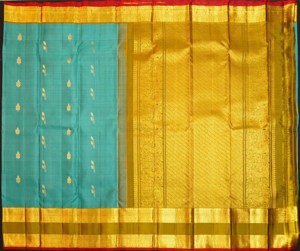 premiumkanchipuram silk saree inTeal blue & olive green with retta pettu boder
