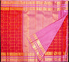 Red Kanchipuram silk saree with kattam jaal, vatta butta and pink Tharai Jaal border