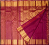 close view of premium bridal kanchipuram silk saree in Aesthetic maroon colour in pure gold zari