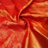 close view of premium bridal kanchipuram silk saree red half tissue in traditional borders