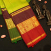 premium veldhari zaari lines kanchipuram silk saree in parrot green