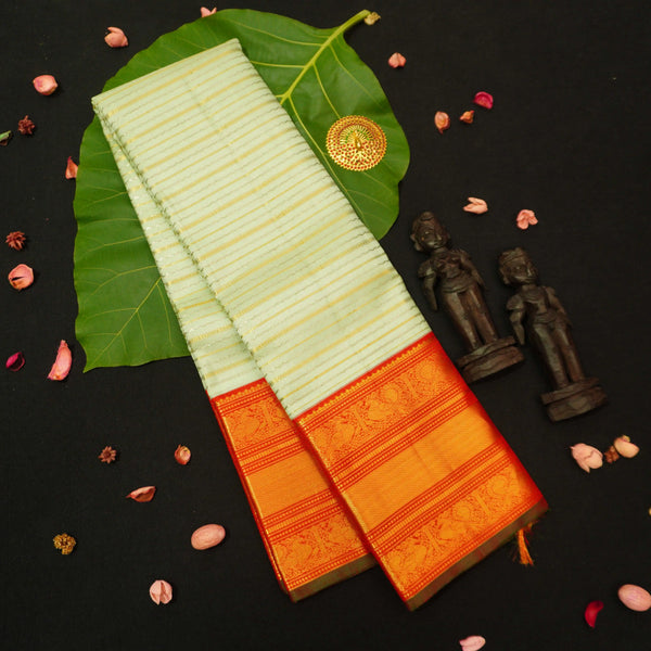 premium veldhari kanchipuram silk saree in pista green