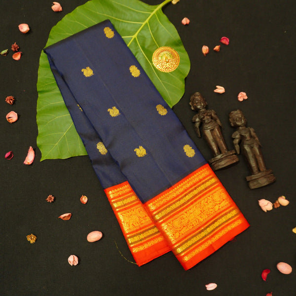premium Korvai kanchipuram silk saree in Navy Blue