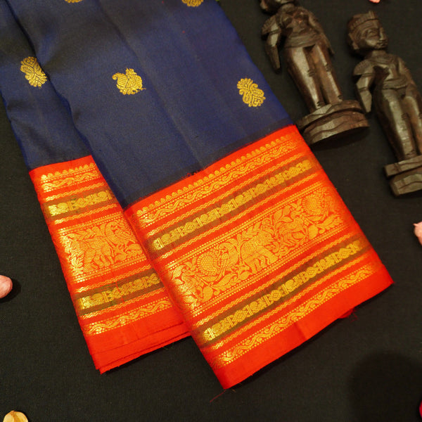 premium Korvai kanchipuram silk saree in Navy Blue