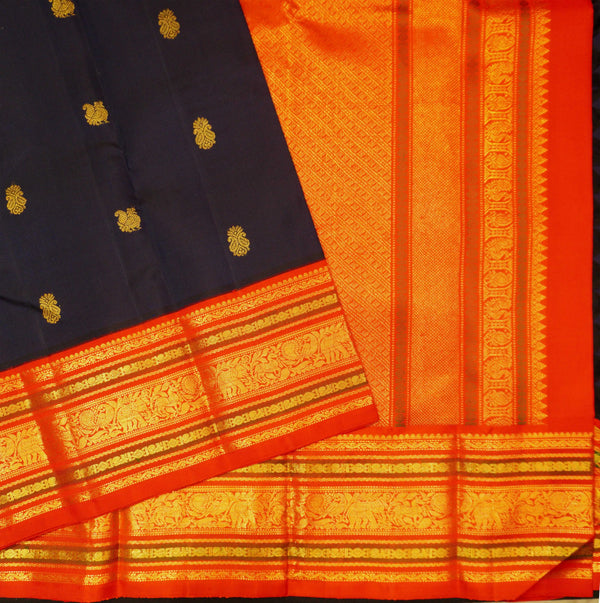 premium Korvai kanchipuram silk saree in Navy Blue