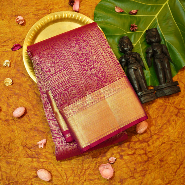 premium traditional bridal kanchipuram silk saree in magenta pink withself border