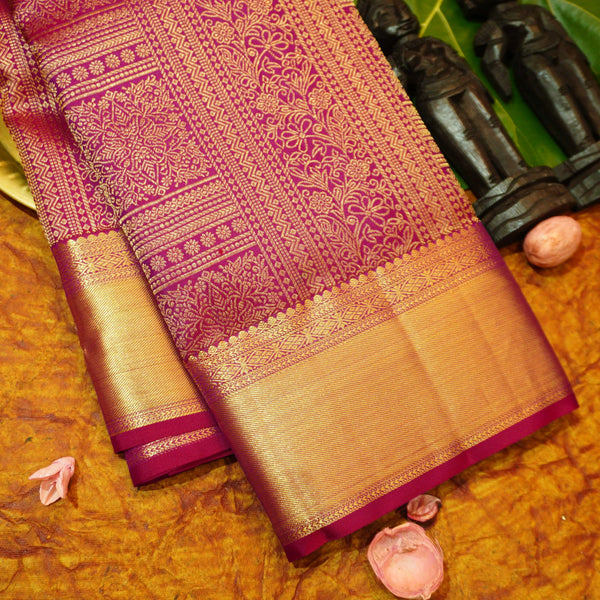 premium traditional bridal kanchipuram silk saree in magenta pink withself border