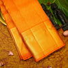 premium traditional wedding kanchipuram silk saree inRust orange with floral checks