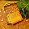 Close view of premium bridal kanchipuram silk saree in coffee brown colour with floral vine design