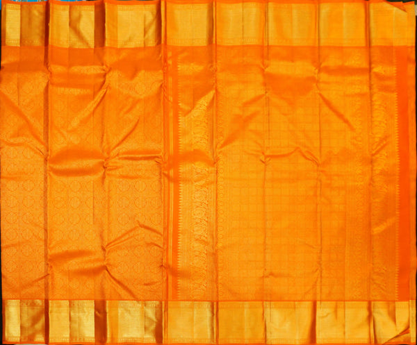 premium traditional wedding kanchipuram silk saree inRust orange with floral checks