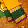 Premeium Traditional kanchipuram silk saree in Mustard Yellow colour with retta pettu korvai border