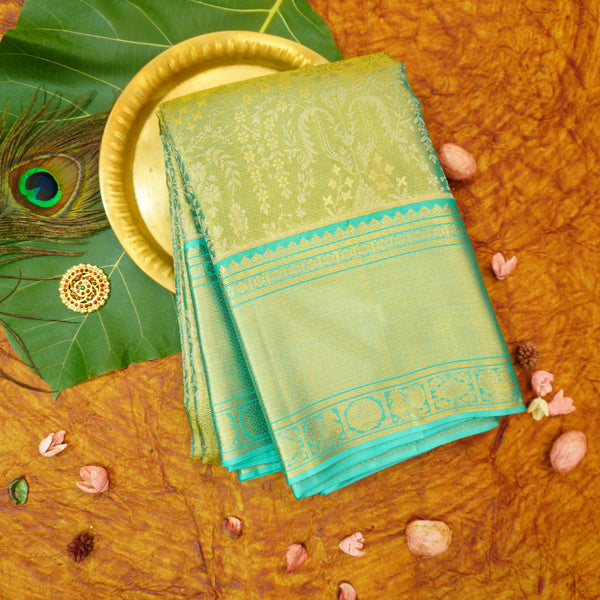 Premeium Tissuekanchipuram silk saree in Pastel Sky Blue Mixed With Gold Colour